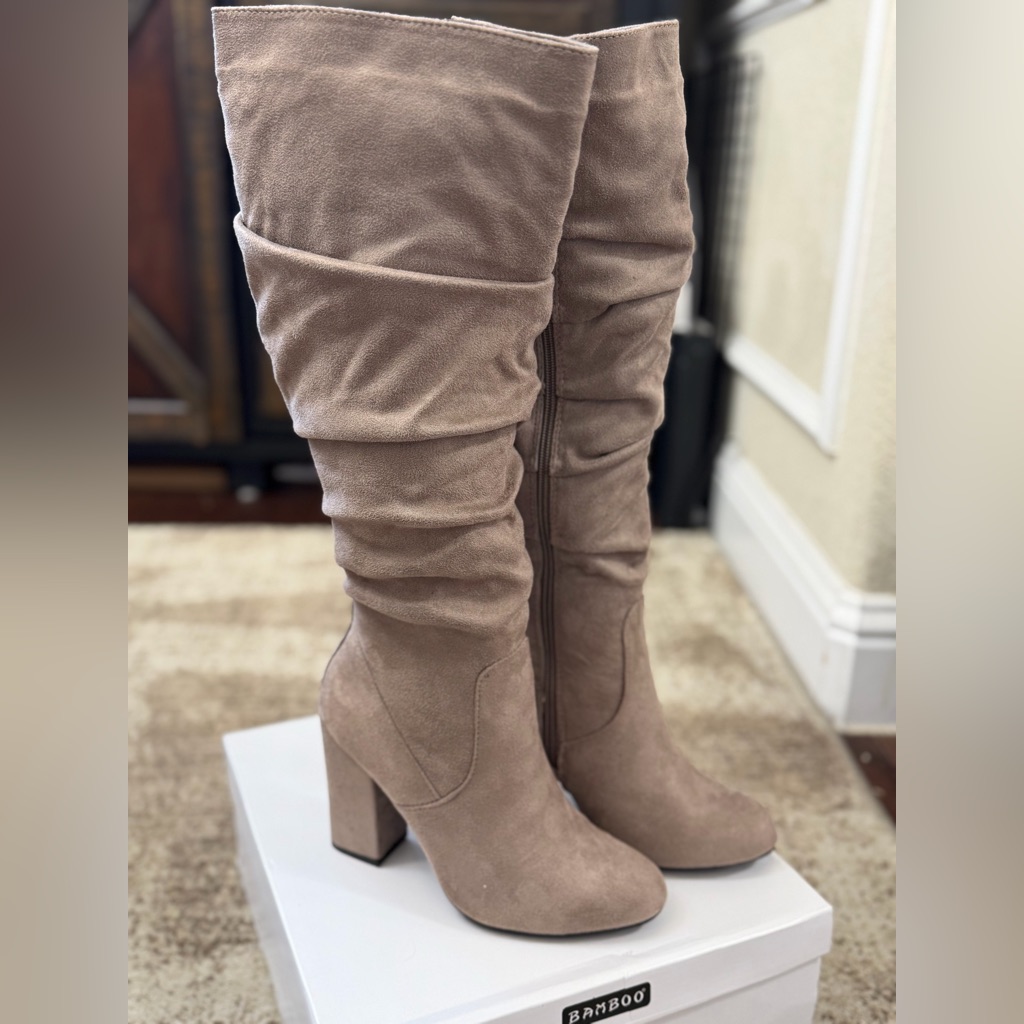 Bamboo Taupe Heeled Boots